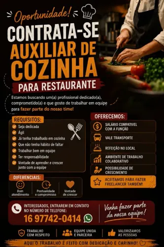 Contrata-se auxiliar de cozinha!