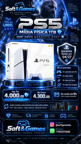 Ps5 mídia física 1tb mídia física 1tb aceito cartão com garantia