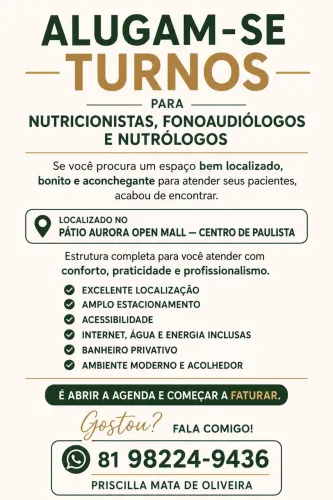 Aluguel de turnos para nutricionistas, Fono e nutrólogos