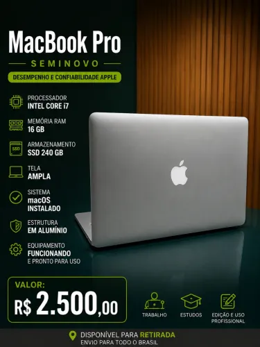 MacBook Pro Intel Core i7 16GB RAM SSD - Seminovo