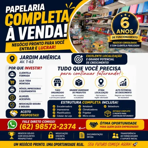 Papelaria Completa à Venda - 6 Anos + Clientela Formada
