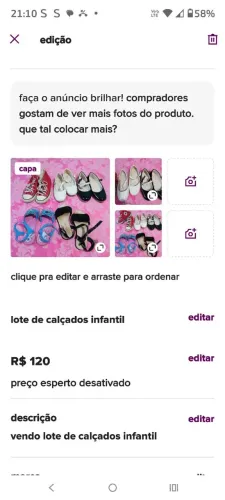 Lote de calçados infantil