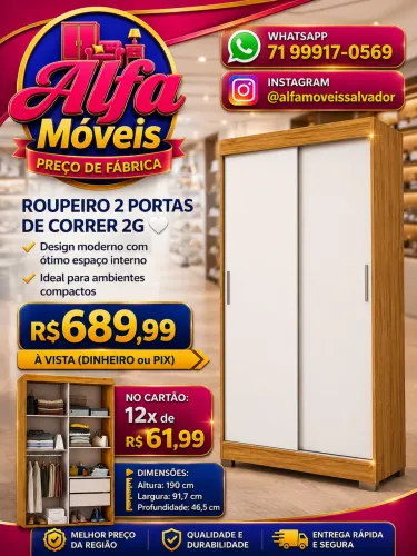 Guarda-roupa solteiro porta de correr 