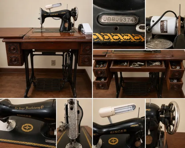 Máquina Singer com adaptação de pedal elétrico e iluminação