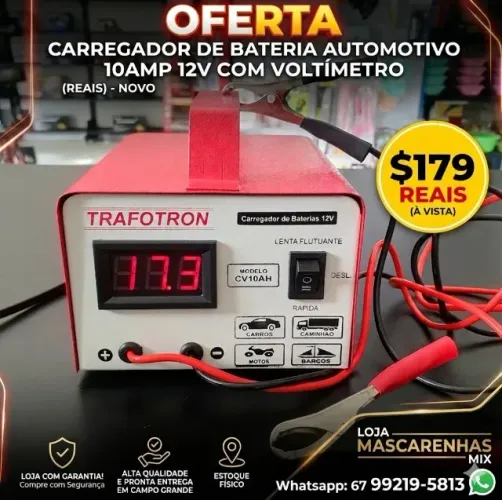 Carregador de Bateria Automotivo Portátil (Pequeno) 12v Com Voltímetro Cod:007 (NOVO)