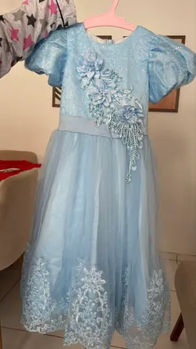 Vestido Infantil de Festa / Princesa - Azul Claro (Ideal Aniversário / Casamento)