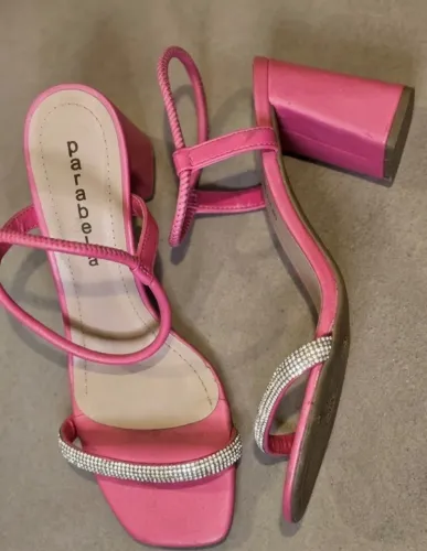 sandália salto bloco rosa (parabela) com strass praticamente nova!