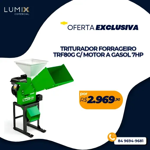 TRITURADOR FORRAGEIRO TRF80G C/ MOTOR A GASOL 7HP TRAPP