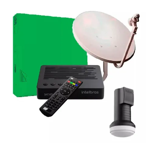 Kit antena parabólica e conversor digital