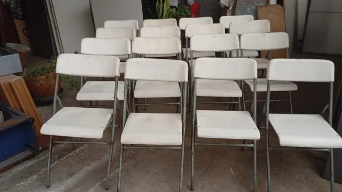 Cadeira dobrável, em aço galvanizado ( lote de 16 cadeiras ) bom estado, festa, comércio