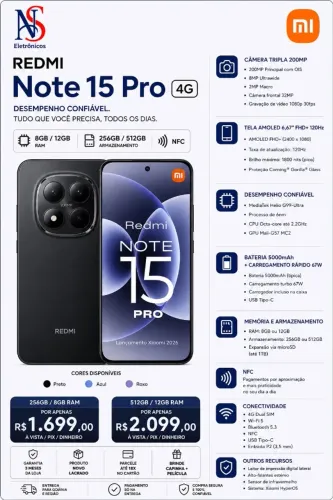 Smartphone Xiaomi Redmi Note 15 Pro 5G 256GB - 8GB Ram (Preto Azul Titanium)