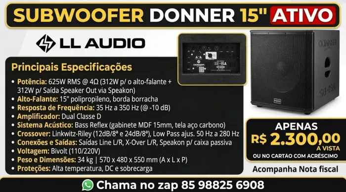 Subwoofer Donner 15" Ativo