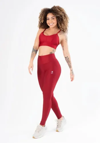 Conjunto Fitness DLK Vermelho - Top Alça Fina e Legging Cós Alto