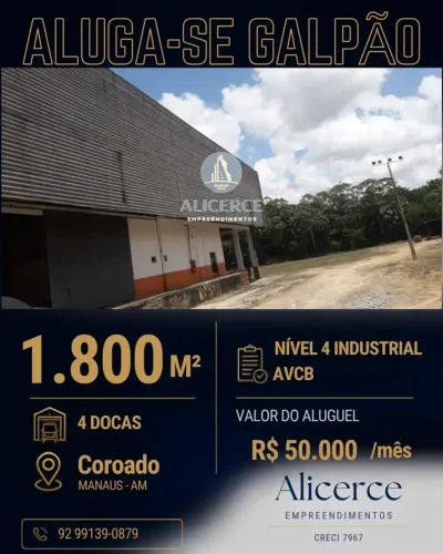 ALUGO GALPÃO 1.800 M2 NO COROADO COM DOCA NÍVEL 4 INDUSTRIAL