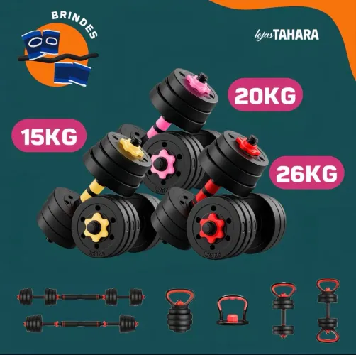 Kit Halteres 6 Em 1 20kg Musculação Ajustável Barra Anilha Multifuncional
