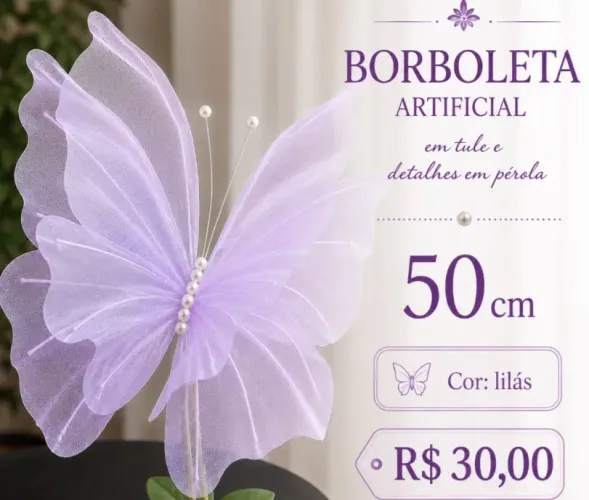 Borboleta em tule com pérolas