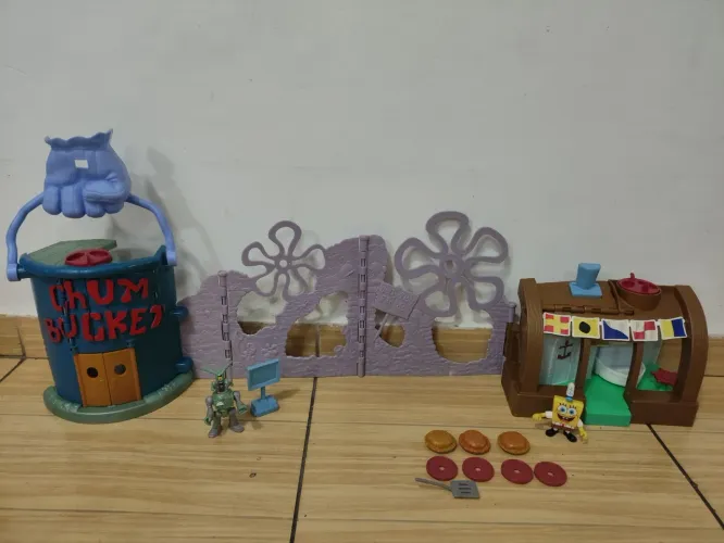 Brinquedo Imaginext Bob esponja balde de lixo e siri cascudo completo