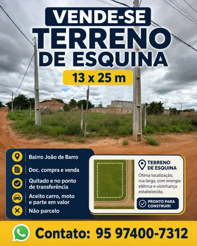 Vendo terreno de esquina- João de barro 