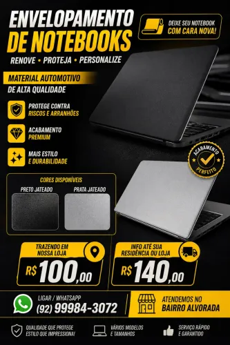 Design novo e envelopamento do seu Notebook consulte-Nos