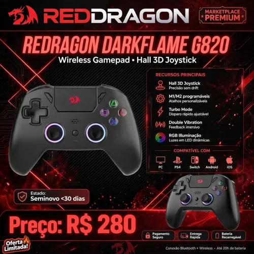 Vendo Controle Redragon Darkflame G820 Wireless