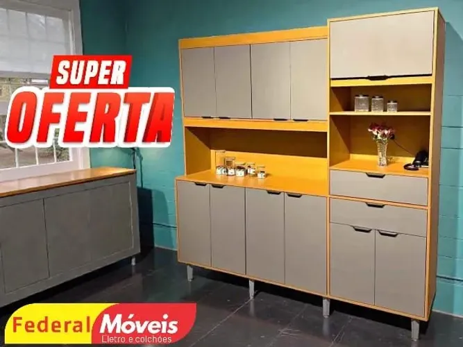 Armário de Cozinha 2,00m Puxadores Moderno - Fazemos Entregas 