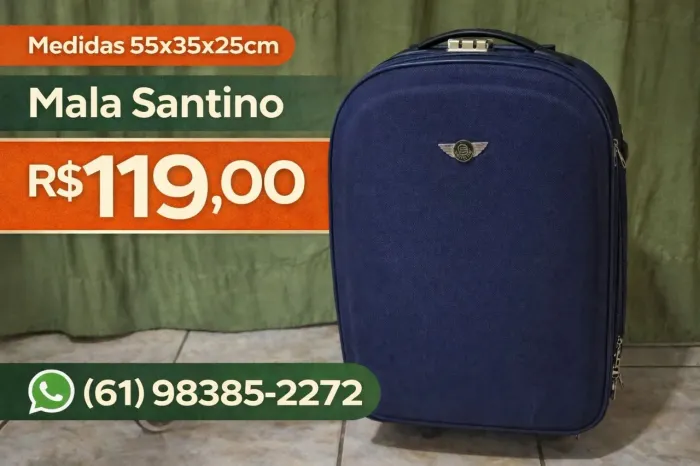 Vendo Mala de Viagem Santino Azul - Rígida em Tecido e Rodinhas 360°