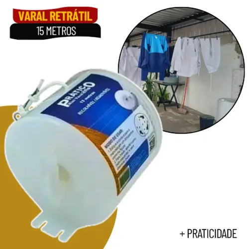 Varal Retrátil Recolhível de Parede 15 Metros Removível e Compacto - SCS101