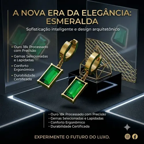 Brincos Semijoia Cristal Verde Esmeralda - Luxo Premium Ouro 18k