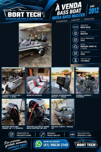Bass Boat master com motor 200hp 4t 135hrs de uso.
