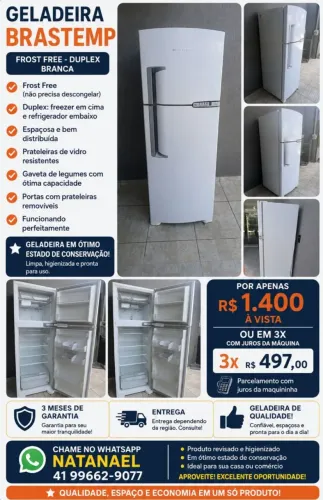 GELADEIRA BRASTEMP FROST FREE DUPLEX BRANCA