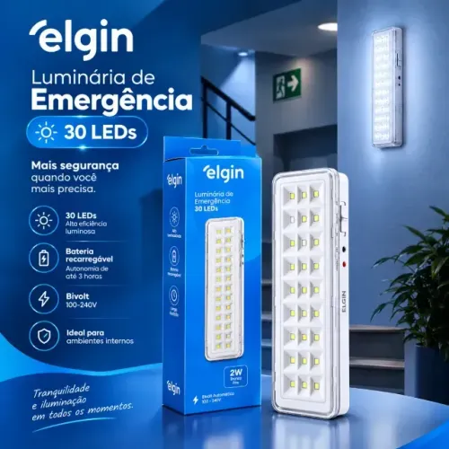 Lâmpada De Emergência 30 LEDS 2W Elgin Bivolt