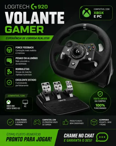 Volante Logitech G920 + Pedais | Xbox e PC | Excelente Estado