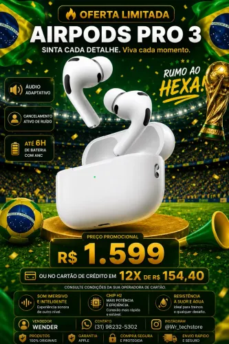 AIRPODS PRO 3 Produto novo, lacrado, com garantia Apple e nota fiscal.