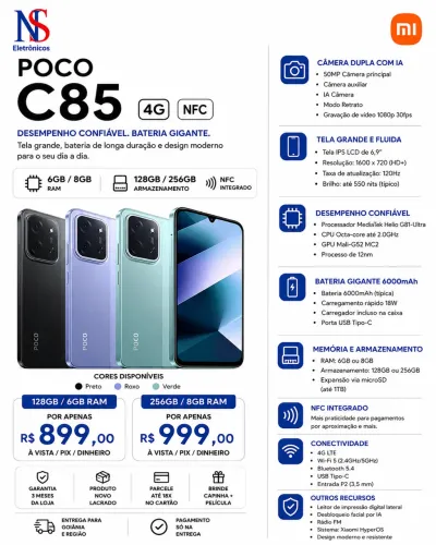 Poco c85 4G NFC 128/06 + 256/08 Lacrado