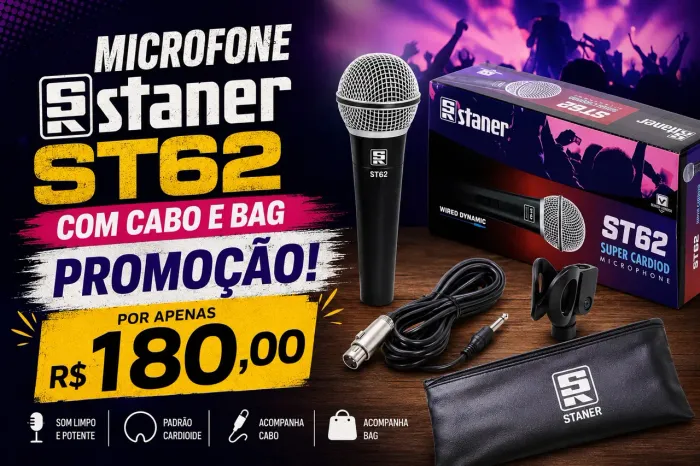 Microfone staner ST62 com cabo e bag promoção 