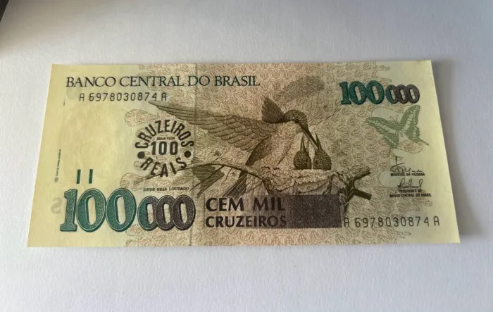 cédula 100 mil cruzeiros carimbada 100 cruzeiros reais fe