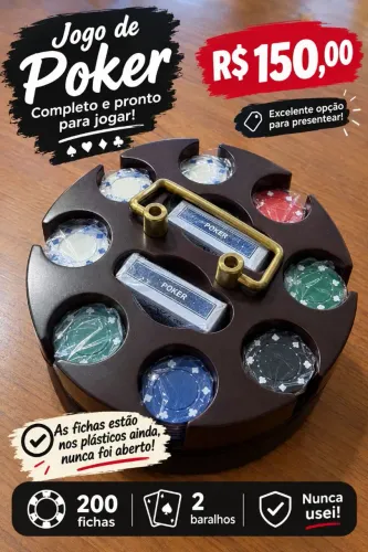 Poker com 200 fichas e 2 baralhos novos nunca usado