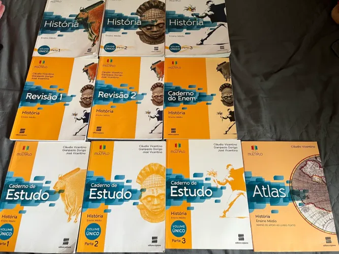 Kit Livros de História Ensino Médio Completo + Revisão ENEM e Atlas