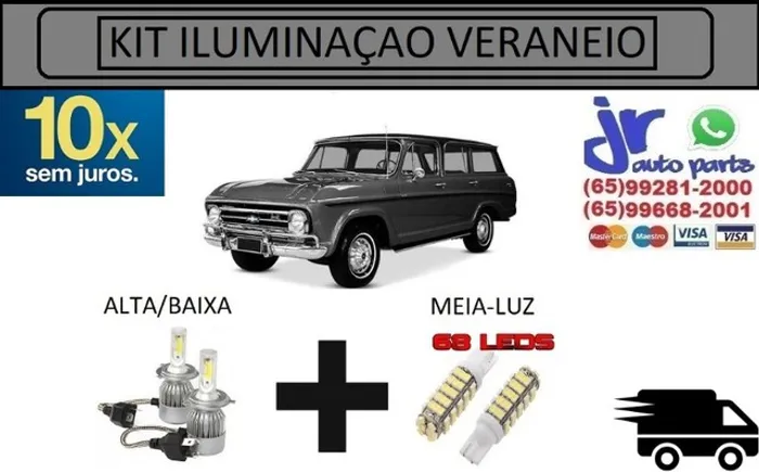 Kit Lampada Ultra LED (Alta/Baixa e Meia-luz) Veraneio 6000K 12V 24V