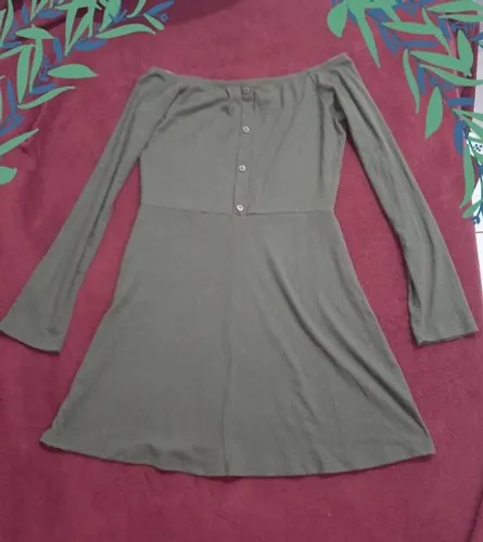 Promoção!!! Vestido canelado de manga longa NOVO