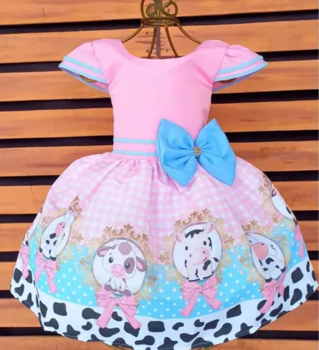 Vestido de Festa Infantil - fazendinha rosa