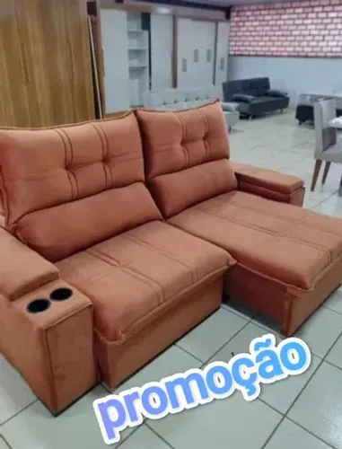 Sofá retrátil reclinável c/ porta copo embutido