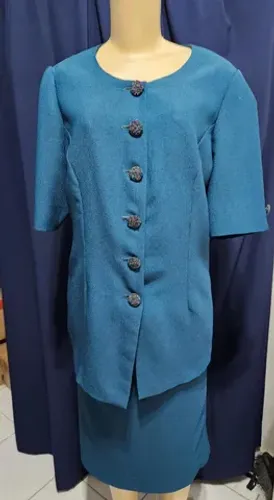 Vestido, conjunto Festa azul  casaco e saia veste GG ou 48