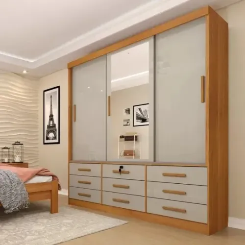 Guarda Roupa Casal 3Portas Correr 9Gavetas Espelho 2.00M.Produto Novo Direto da Fábrica.