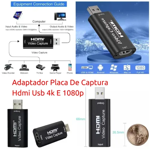 Placa de Captura HDMI para USB 4K 1080p