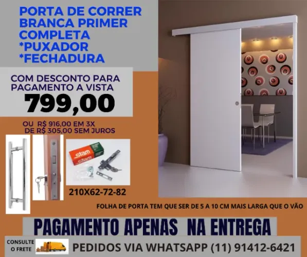 Porta de correr modelo slim 55 - pagamento na entrega