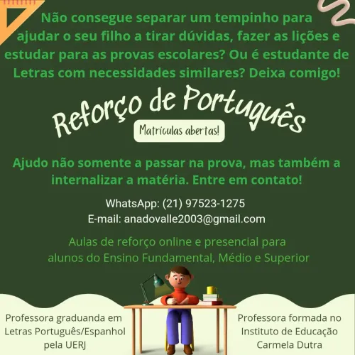 Aulas de reforço de PORTUGUÊS e de ESPANHOL