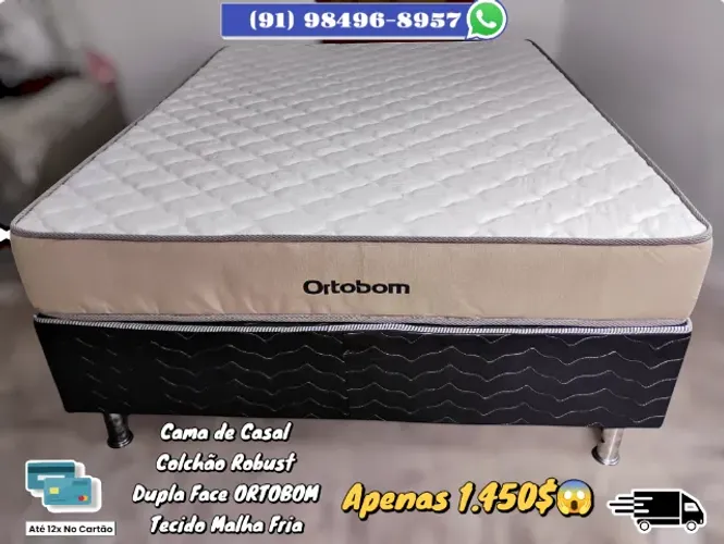 CAMA DE CASAL, COLCHÃO ORTOBOM DUPLA FACE