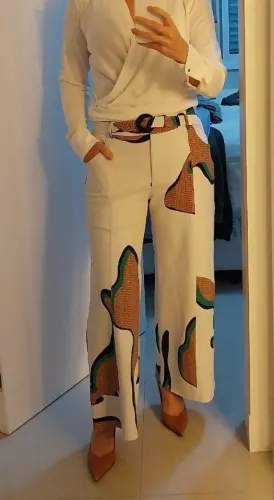 Calça LAFORT pantalona branca com estampa