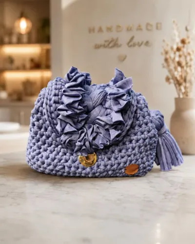 Bolsa de crochê Vitória Azul de mão